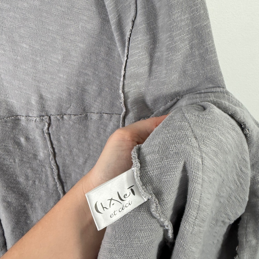 Chalet et Ceci Cotton Knit Vest Gray Lagenlook Slub Longline Open Front Womens M - Picture 5 of 10